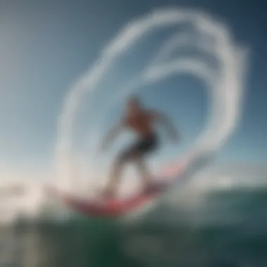 Aerial Dynamics: Mastering the Waves with Air Foil An aerial perspective of a surfer utilizing an air foil amidst dynamic ocean waves, illustrating maneuverability.