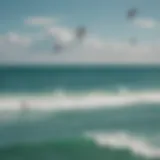 Aerial view of kitesurfers riding the waves in Sarasota