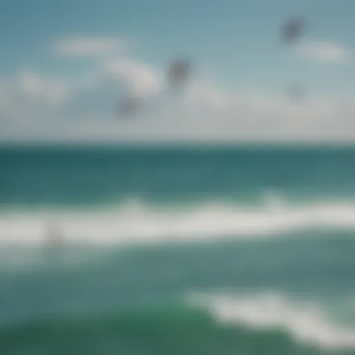 Aerial view of kitesurfers riding the waves in Sarasota