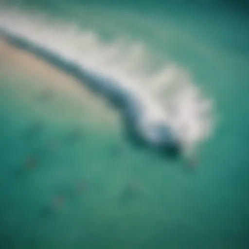 Aerial view of kitesurfers on turquoise waters