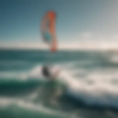 Aerial view of kitesurfing on crystal clear waters