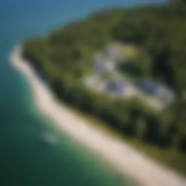 Aerial view of Mackinac Island shoreline