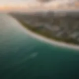 Aerial view of Miami coastline during sunset