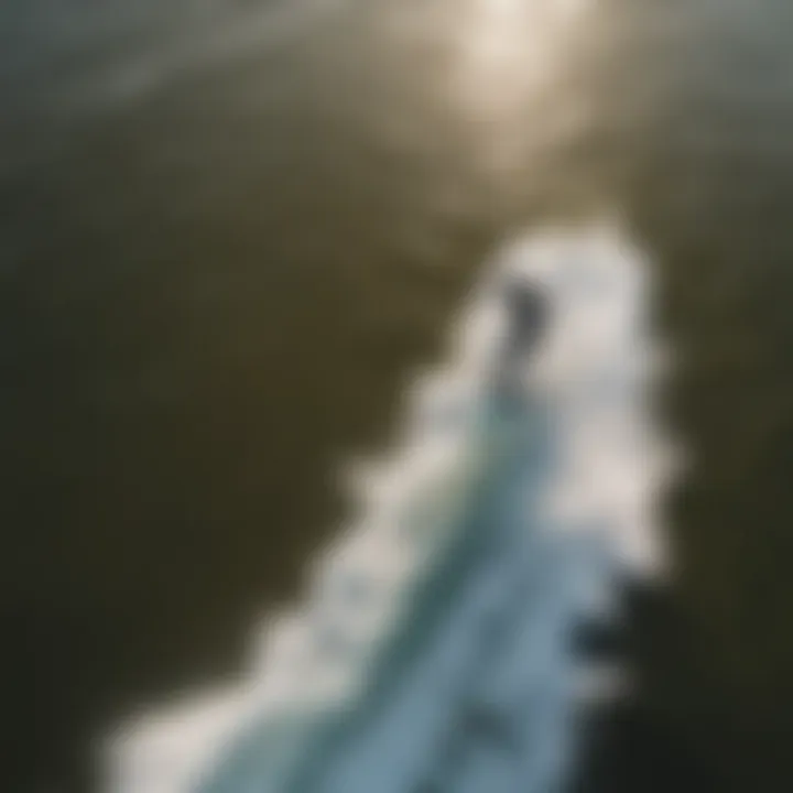 Aerial View of Wakesurfing Rider in Action