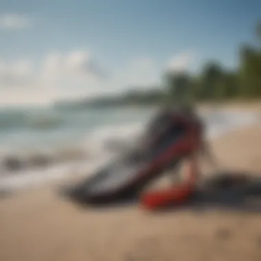 Kitesurfing equipment ready for action on the shore of Lake Erie