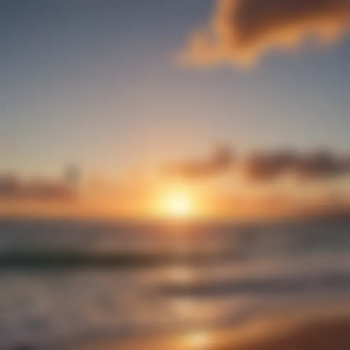 Breathtaking view of kiteboarding spot at sunset