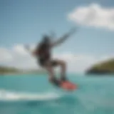 Stunning kiteboarder gliding over turquoise waters