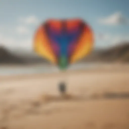 Colorful kites soaring in the wind above a sandy beach