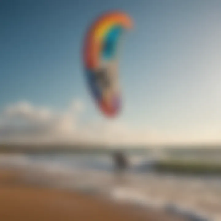 Kitesurfing kite catching the wind on a clear day