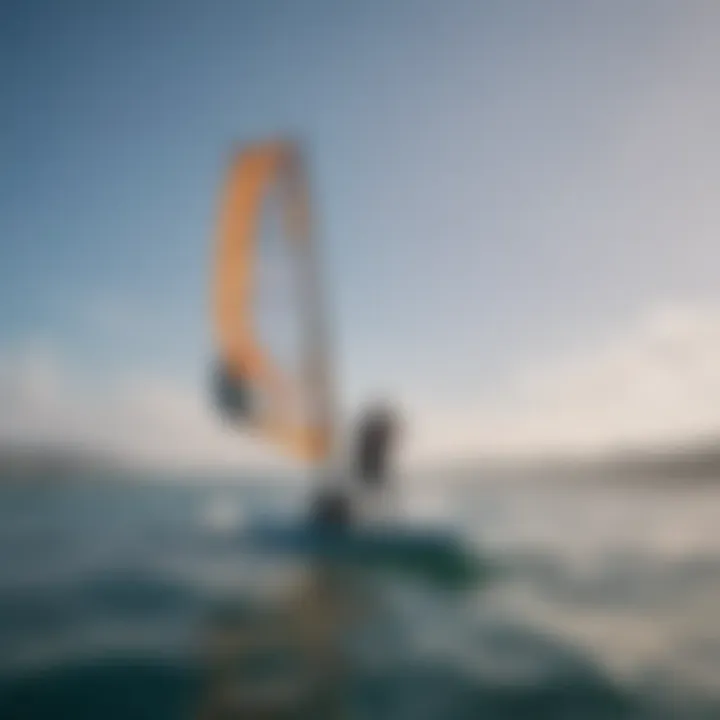 A beginner enjoying their first wing foiling experience on calm waters