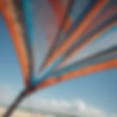 Close-up of a kiteboarding kite showcasing design details