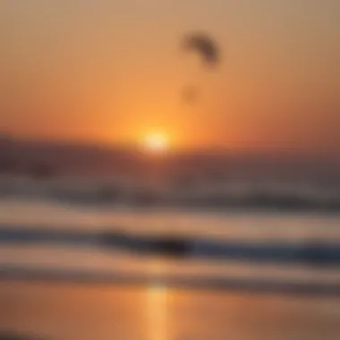 Scenic sunset over Bodega Beach with kitesurfers silhouetted