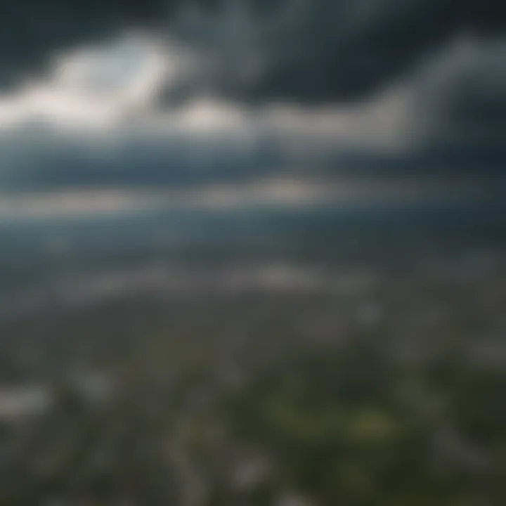 Aerial view of Brainerd skyline during stormy weather