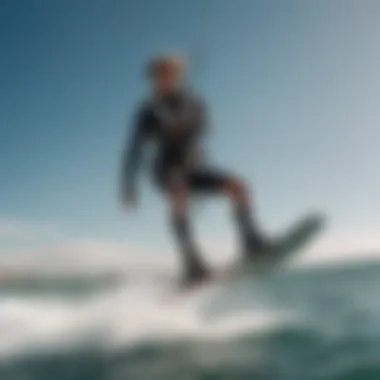 Kitesurfer riding on a hydrofoil in action