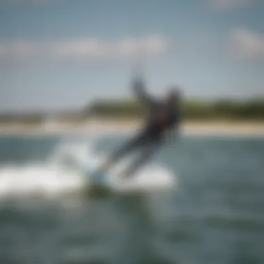 Kiteboarder in action at Buzzards Bay with clear weather conditions