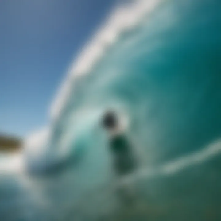 Surfer carving through a barrel wave in Turks and Caicos