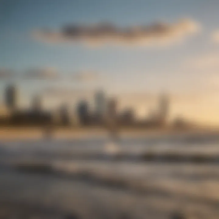 Kite Surfing Gear Setup with Charleston Skyline in the Background