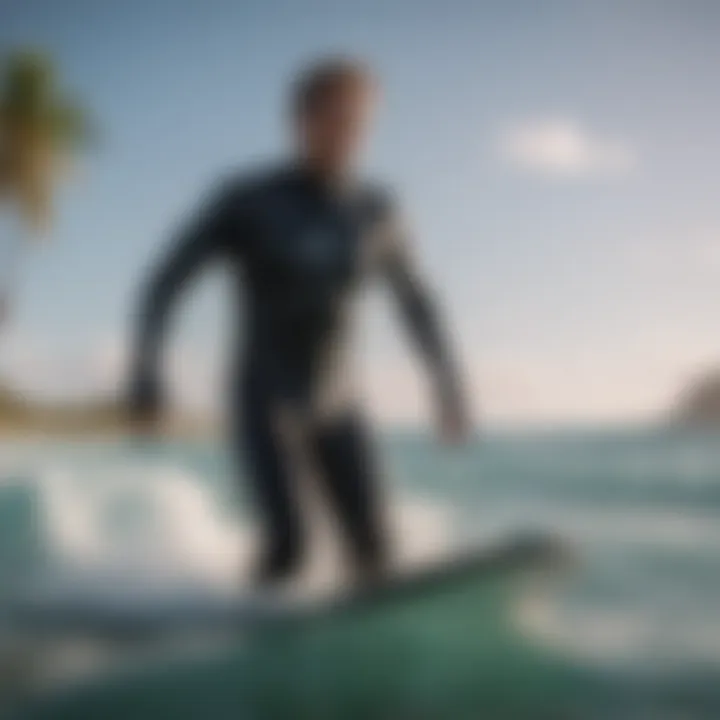 Professional kitesurfer wearing a wetsuit in tropical waters