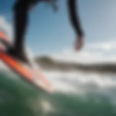 Close-up of Cabrinha kitesurfing board and kite in action