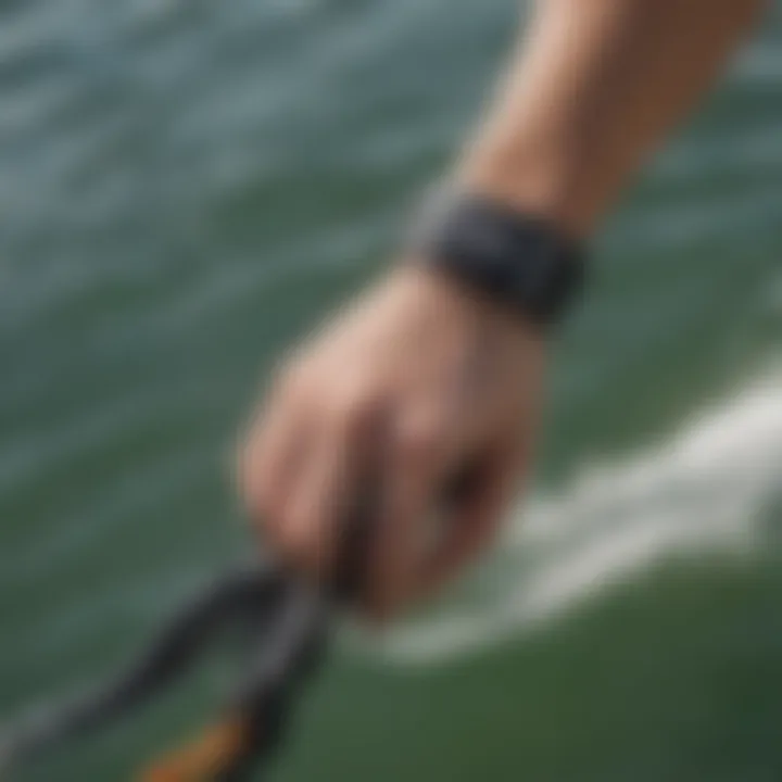 Close-up of wrist harness material for durability