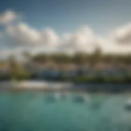 A panoramic view of Coconut Bay showcasing beautiful waterfront and kitesurfers