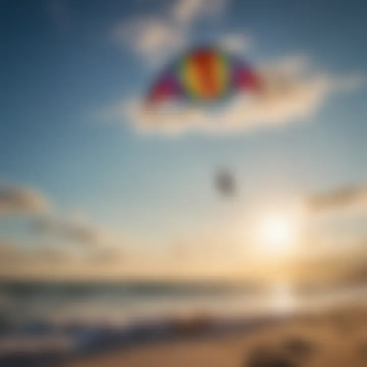 Colorful kite soaring high against the blue sky