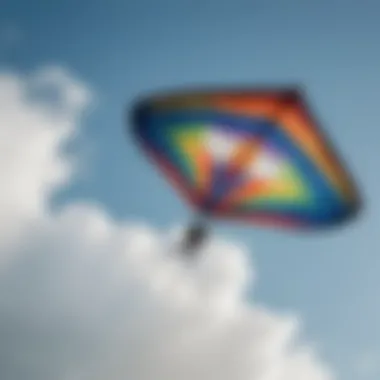 Close-up of a colorful kite soaring against the clear blue sky in Miami