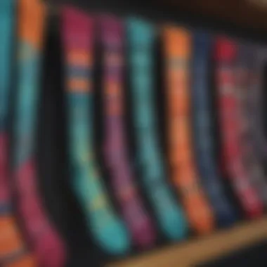 Colorful neoprene surfing socks assortment on display