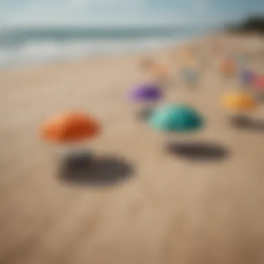 Colorful umbrellas on the sandy shores of Grand Haven beach