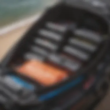 Close-up of the storage capacity of the Ion Gearbag Core filled with kitesurfing equipment.