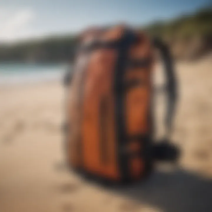 Durable materials showcasing the Mystic kiteboard bag's construction