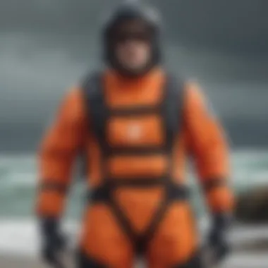 Close-up of the Mustang Hudson Drysuit's functional design features.