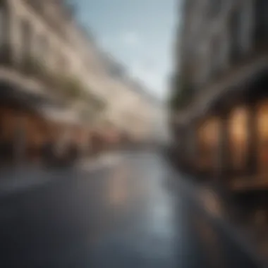 Chic Parisian street with cafe and students