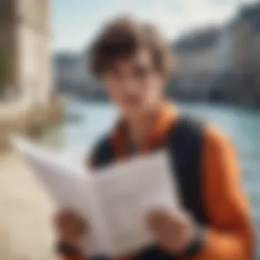 Stylish French student holding insurance documents