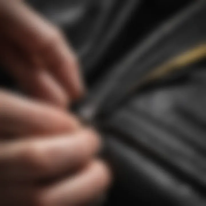 A close-up of a zipper being expertly repaired.