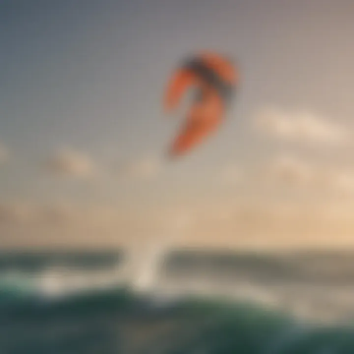 A kiteboarding kite in flight above the ocean, illustrating its maneuverability