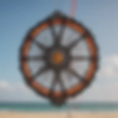 Close-up of kitesurfing equipment showcasing the intricate design of a training kite.