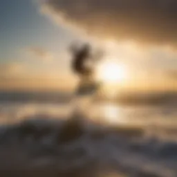 A kitesurfer navigating the waves in Charleston, SC with a vibrant sunset in the background.