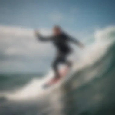 Kitesurfer riding waves confidently with a waist leash