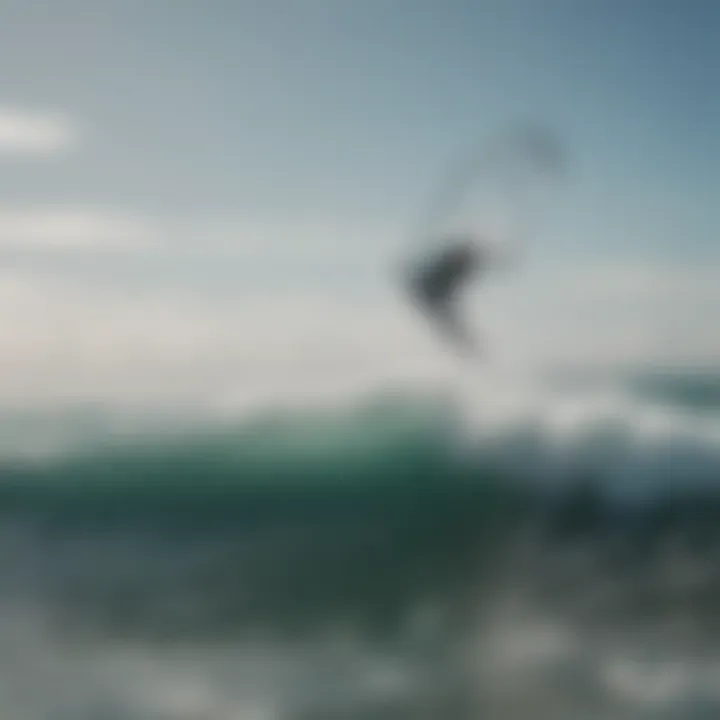 Dramatic waves crashing as a kitesurfer rides the surf with skill and precision