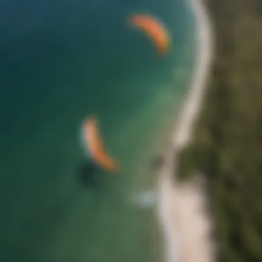 Dynamic aerial view of force kites in kitesurfing