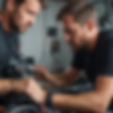 Ebike mechanic examining intricate wiring