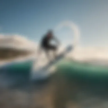 Panoramic view of a rider carving waves with precision on an efoil