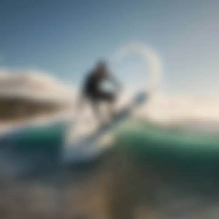 Panoramic view of a rider carving waves with precision on an efoil