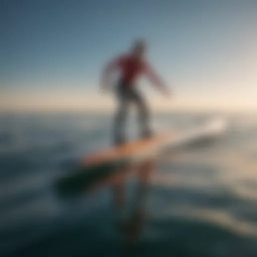 Elegant efoil board gliding on water surface