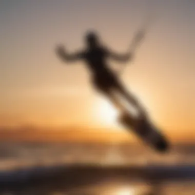 Silhouette of Kiteboarder Against Sunset Sky