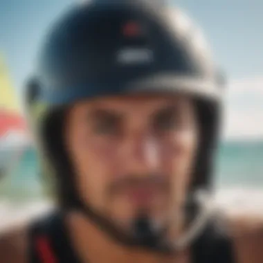 Close-up of windsurfing helmet ventilation system for comfort