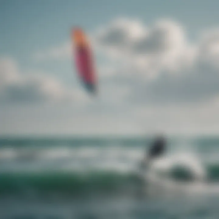 Panoramic view of kitesurfers gliding gracefully across the shimmering waters