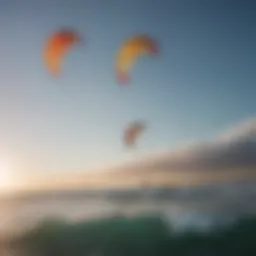 Colorful kitesurfing kites soaring in the sky