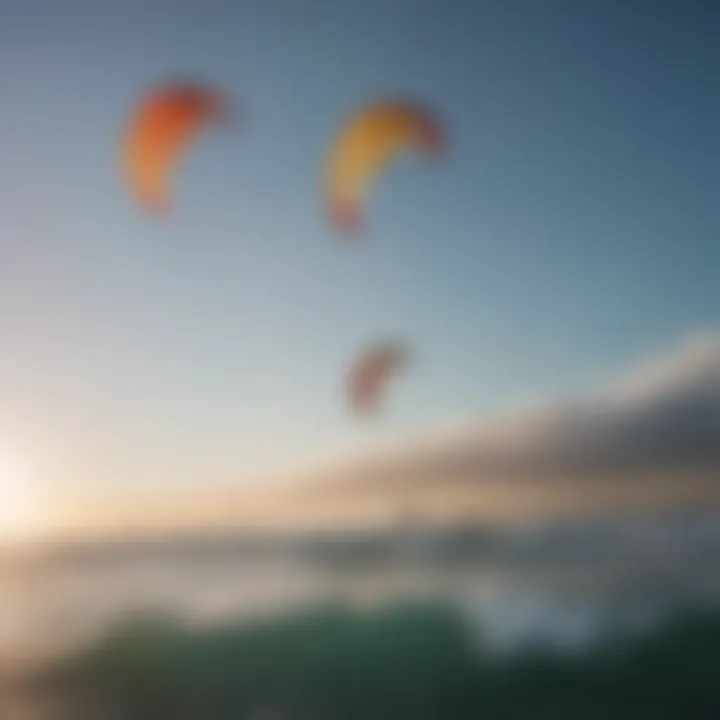 Colorful kitesurfing kites soaring in the sky